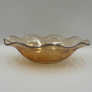 Vintage Jeannette Glass Floragold Louisa Ruffled Carnival Glass Serving Bowl